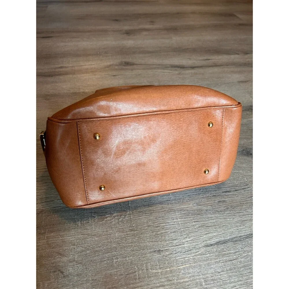 Lauren Ralph Lauren Dome Satchel Top Handle Bag Brown Cognac Gold Crest